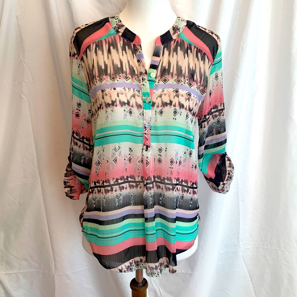 Retro print vintage blouse S